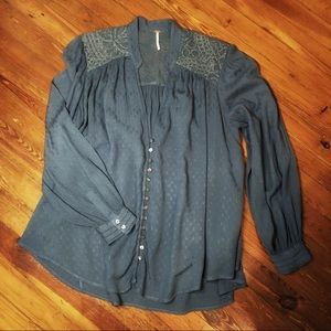 Free-Flowing Free People Long Sleeve Blue Top